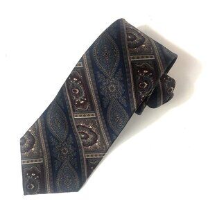 Andre Gianni Designer Silks Tie 100% Silk Paisley Floral Blue Brown Diagonal Str